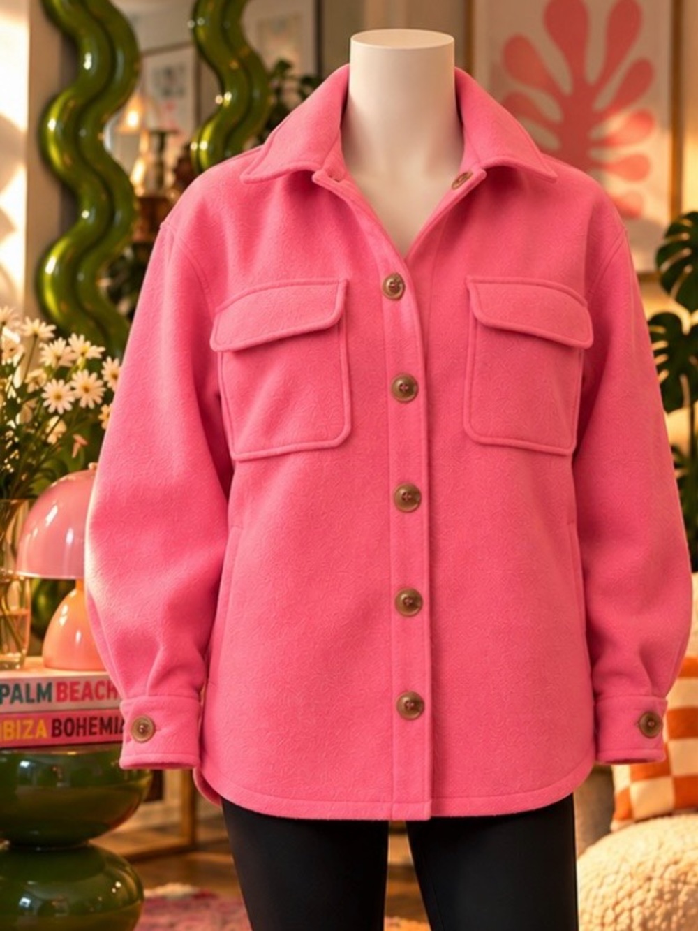 Women’s Pink Button-Front Utility Shacket